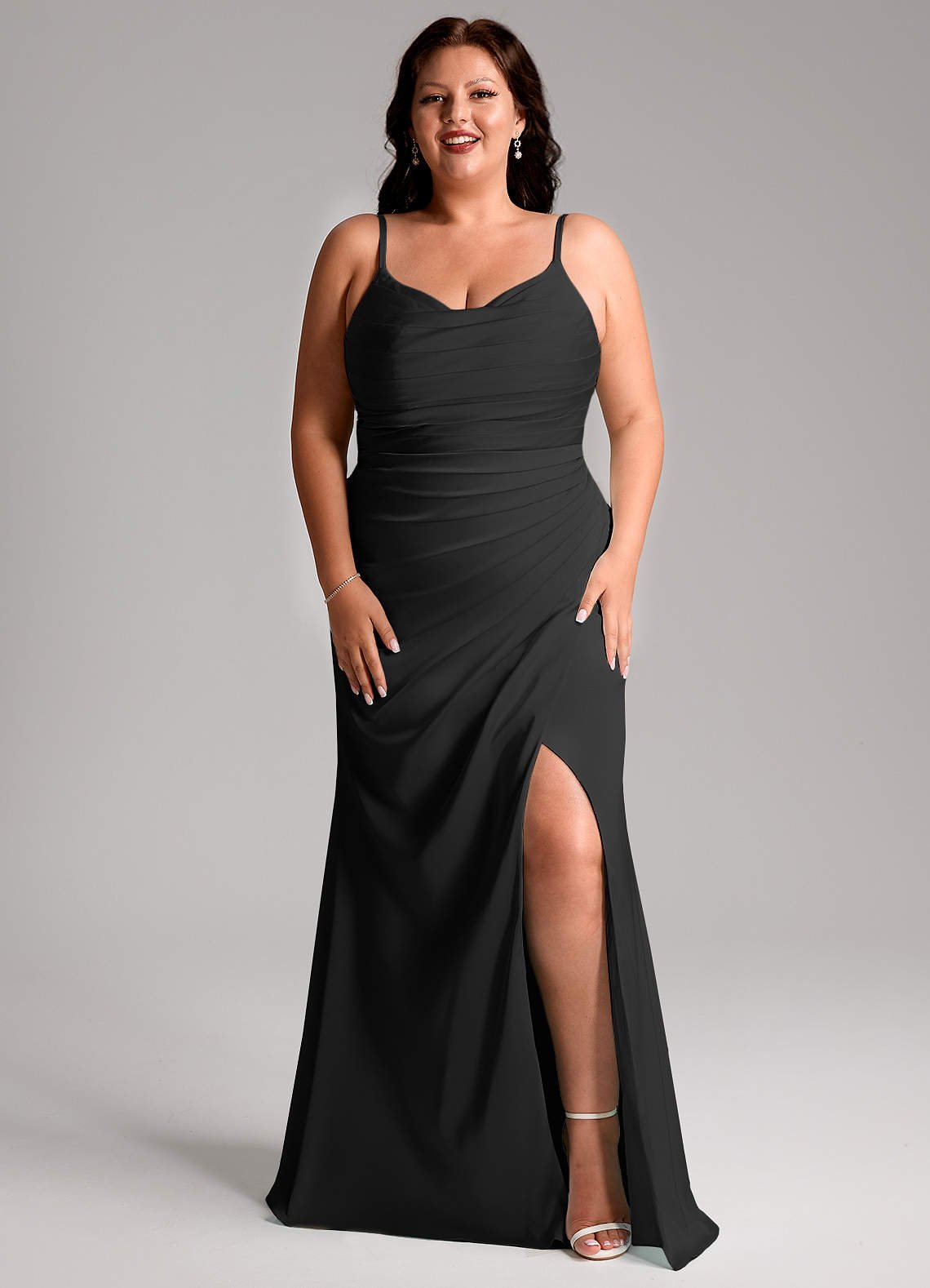 Deandra Mermaid Cowl-Neck Stretch Satin Bridesmaid Dress