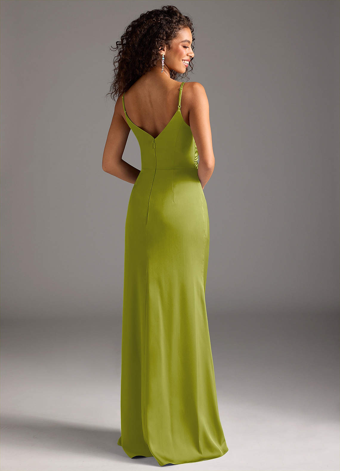 Deandra Mermaid Cowl-Neck Stretch Satin Bridesmaid Dress in Lemongrass