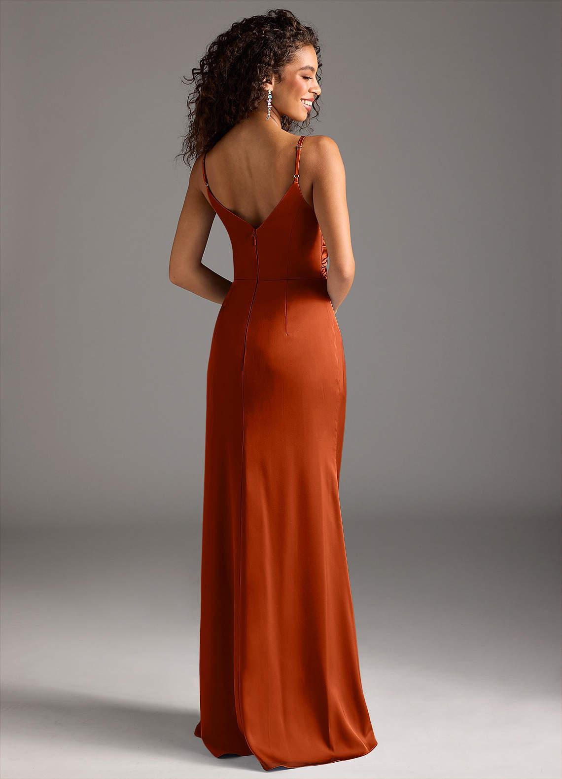 Deandra Mermaid Cowl-Neck Stretch Satin Bridesmaid Dress in Paprika