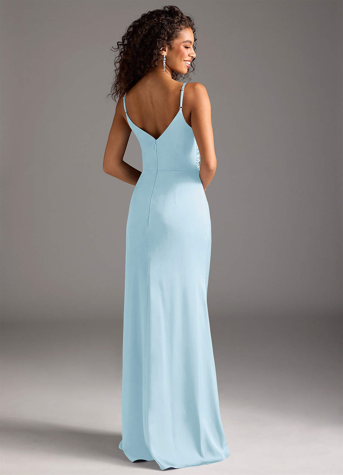 Deandra Mermaid Cowl-Neck Stretch Satin Bridesmaid Dress in Sky Blue