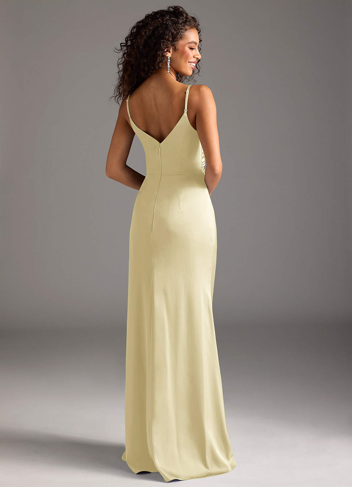 Deandra Mermaid Cowl-Neck Stretch Satin Bridesmaid Dress in Lemon Sorbet