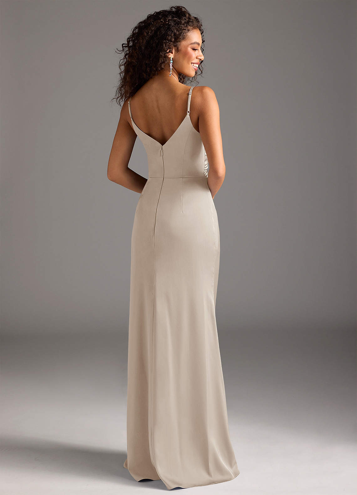 Deandra Mermaid Cowl-Neck Stretch Satin Bridesmaid Dress in Floral Vines