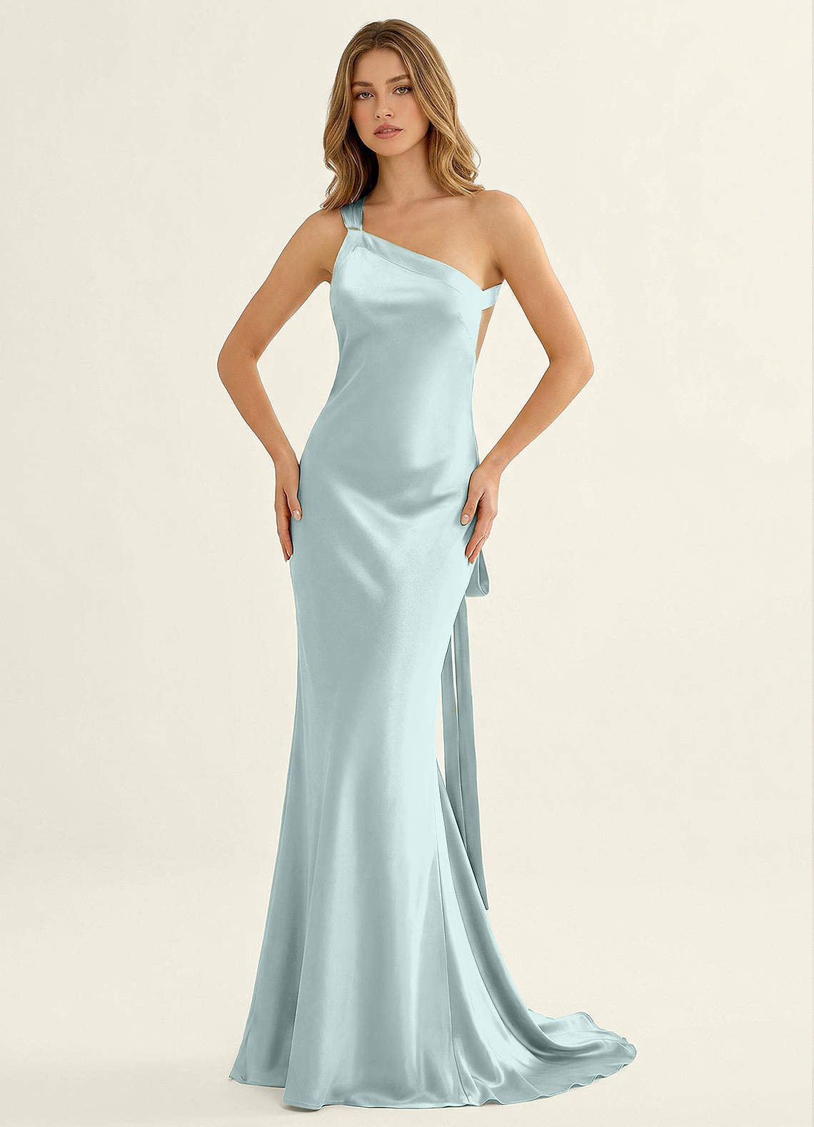 Persephone One-Shoulder Open-Back Satin Prom Dress in Pastel Yellow