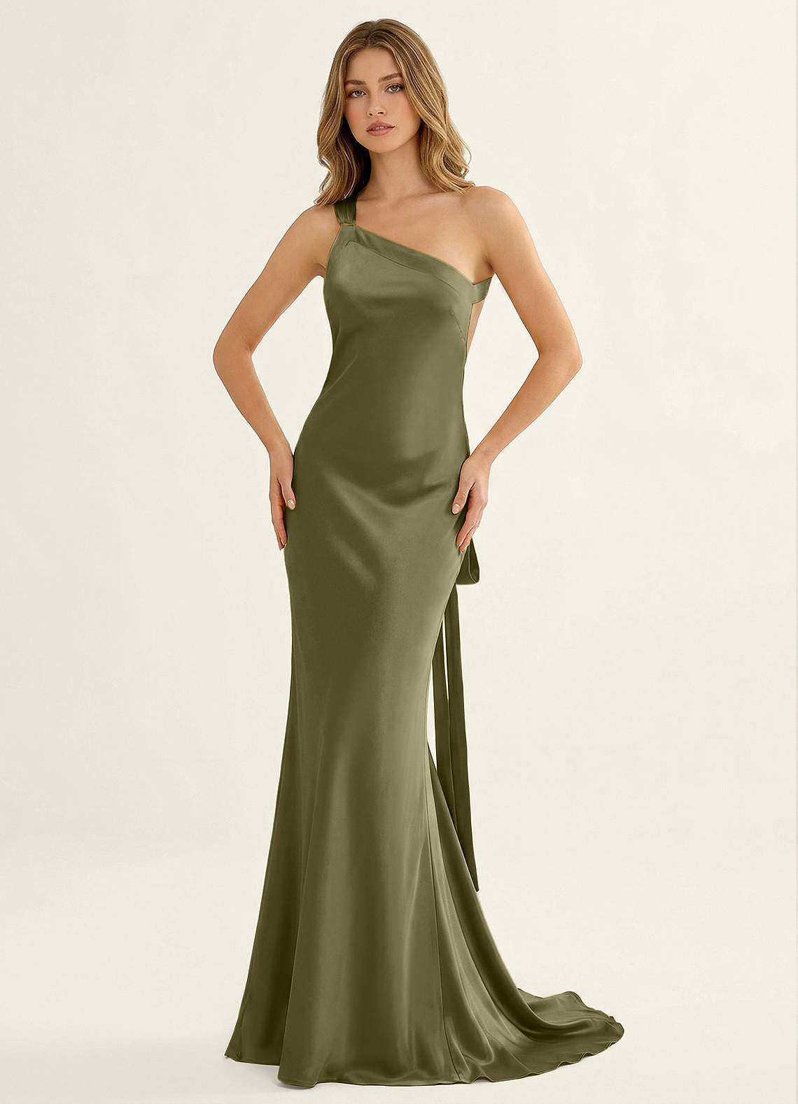 Persephone One-Shoulder Open-Back Satin Prom Dress in Pastel Yellow