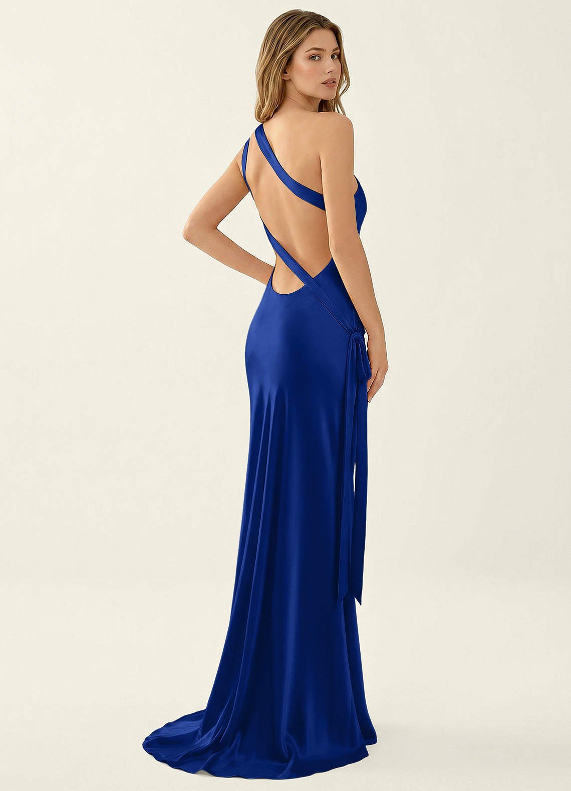 Persephone One-Shoulder Open-Back Satin Prom Dress in Royal Blue