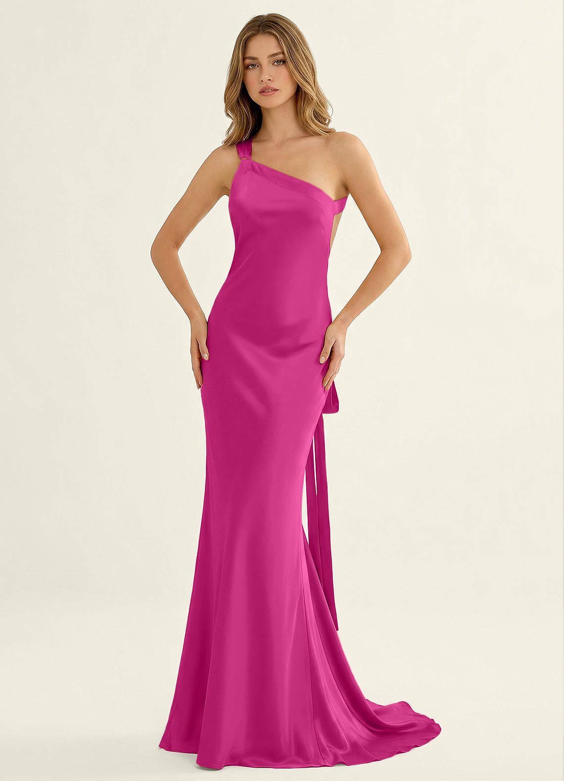 Persephone One-Shoulder Open-Back Satin Prom Dress in Pastel Yellow