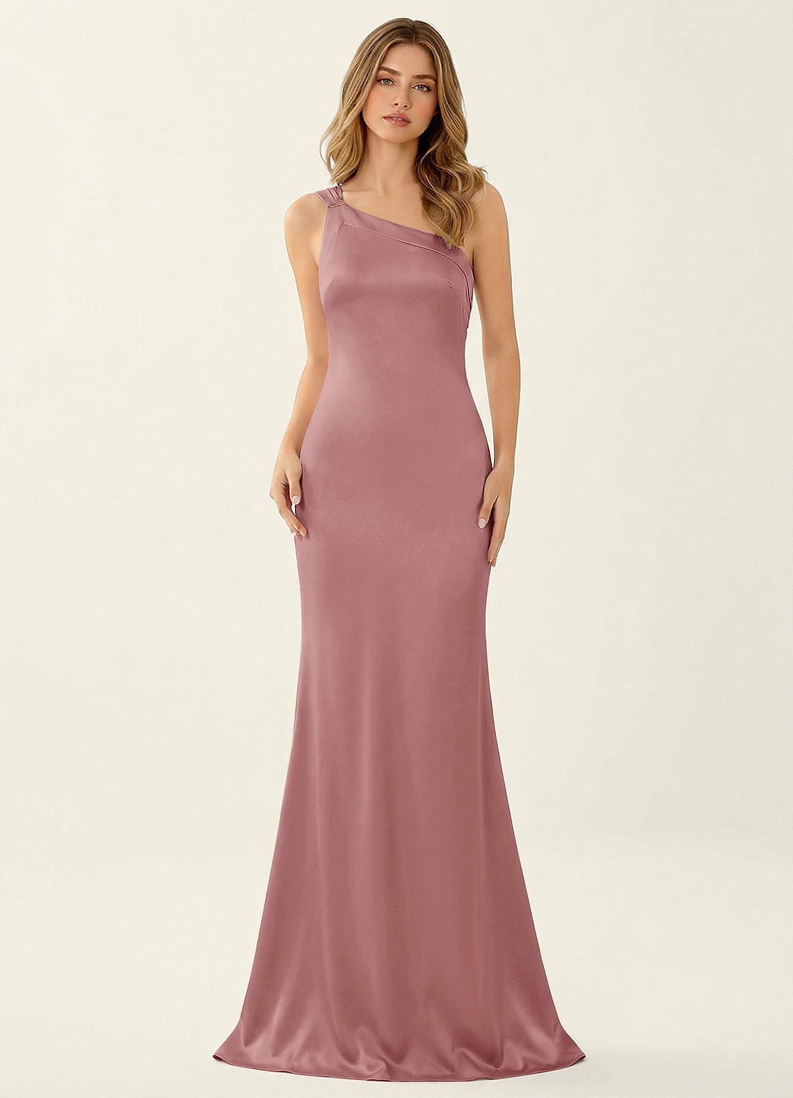Persephone One-Shoulder Open-Back Satin Prom Dress in Dusty Pink