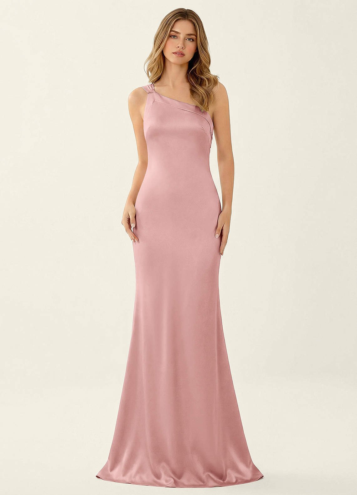 Persephone One-Shoulder Open-Back Satin Prom Dress in Powder Pink