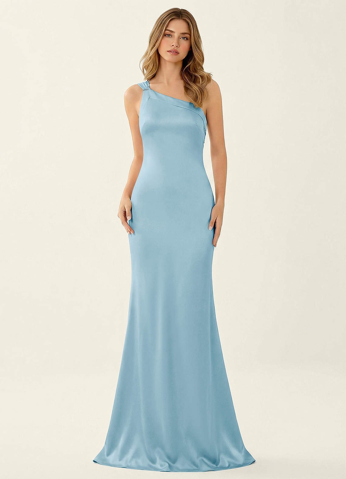 Persephone One-Shoulder Open-Back Satin Prom Dress in Sky Blue