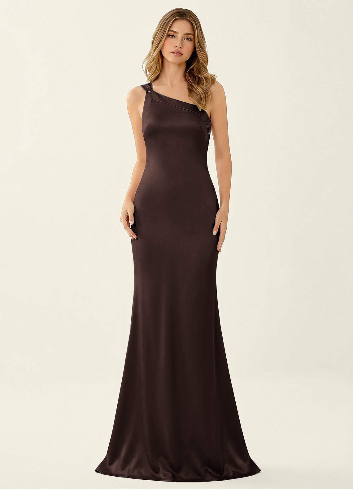 Persephone One-Shoulder Open-Back Satin Prom Dress in Truffle