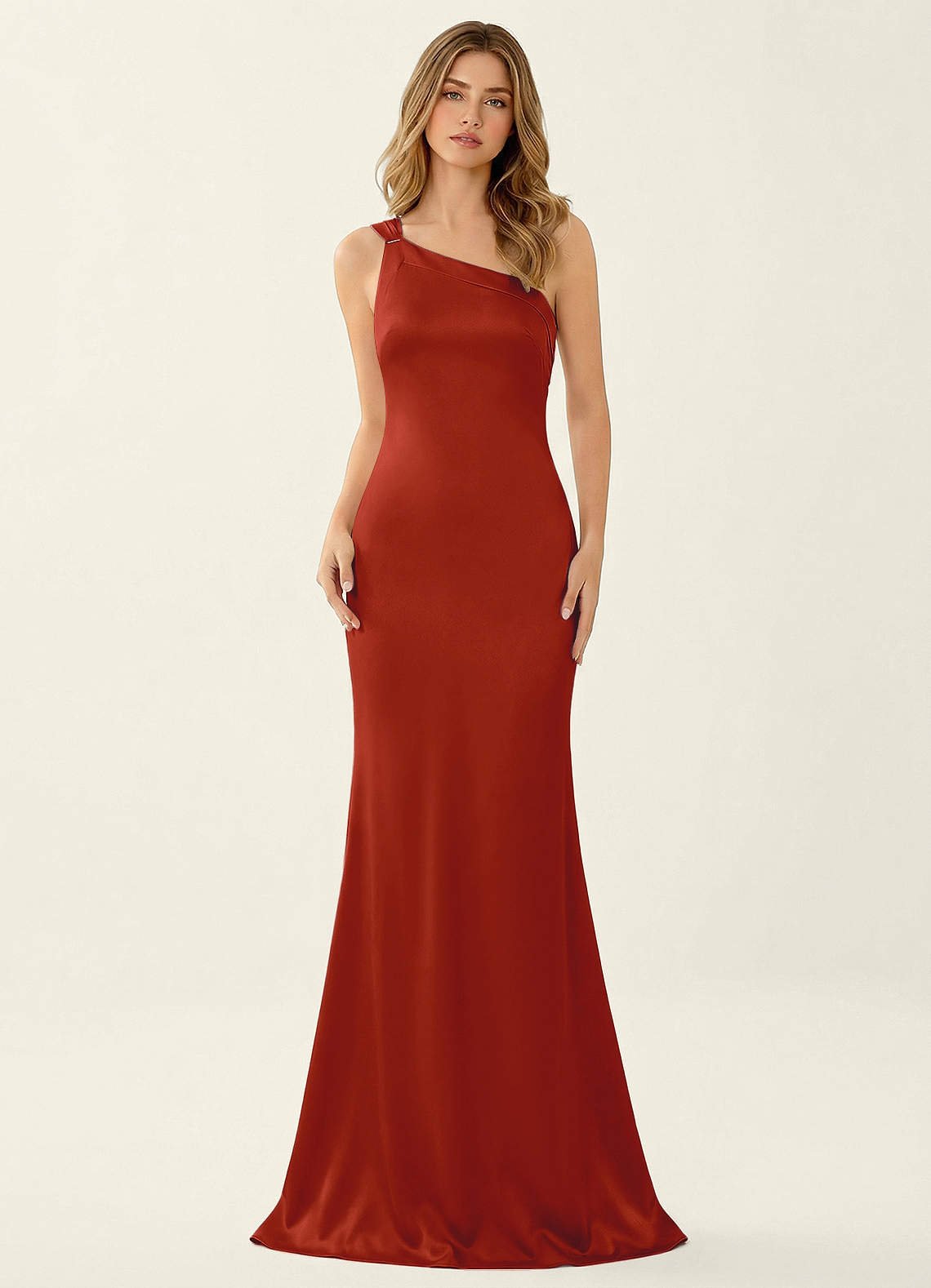 Persephone One-Shoulder Open-Back Satin Prom Dress in Rust