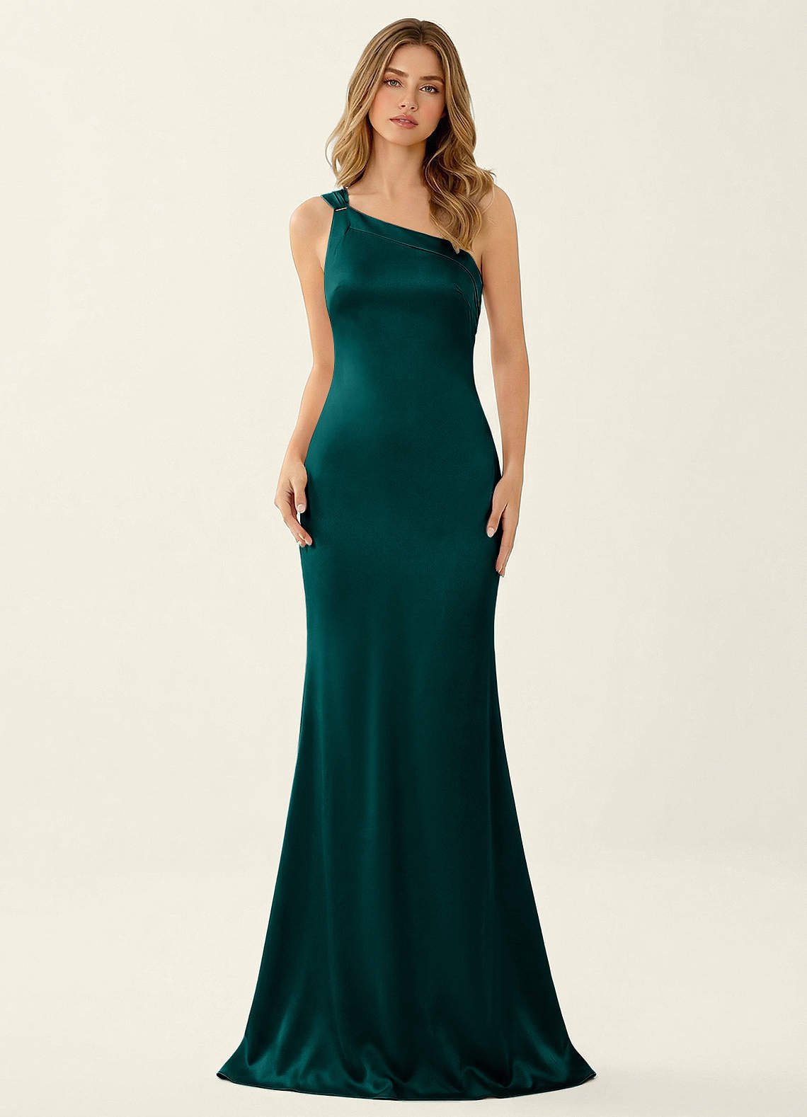 Persephone One-Shoulder Open-Back Satin Prom Dress in Peacock