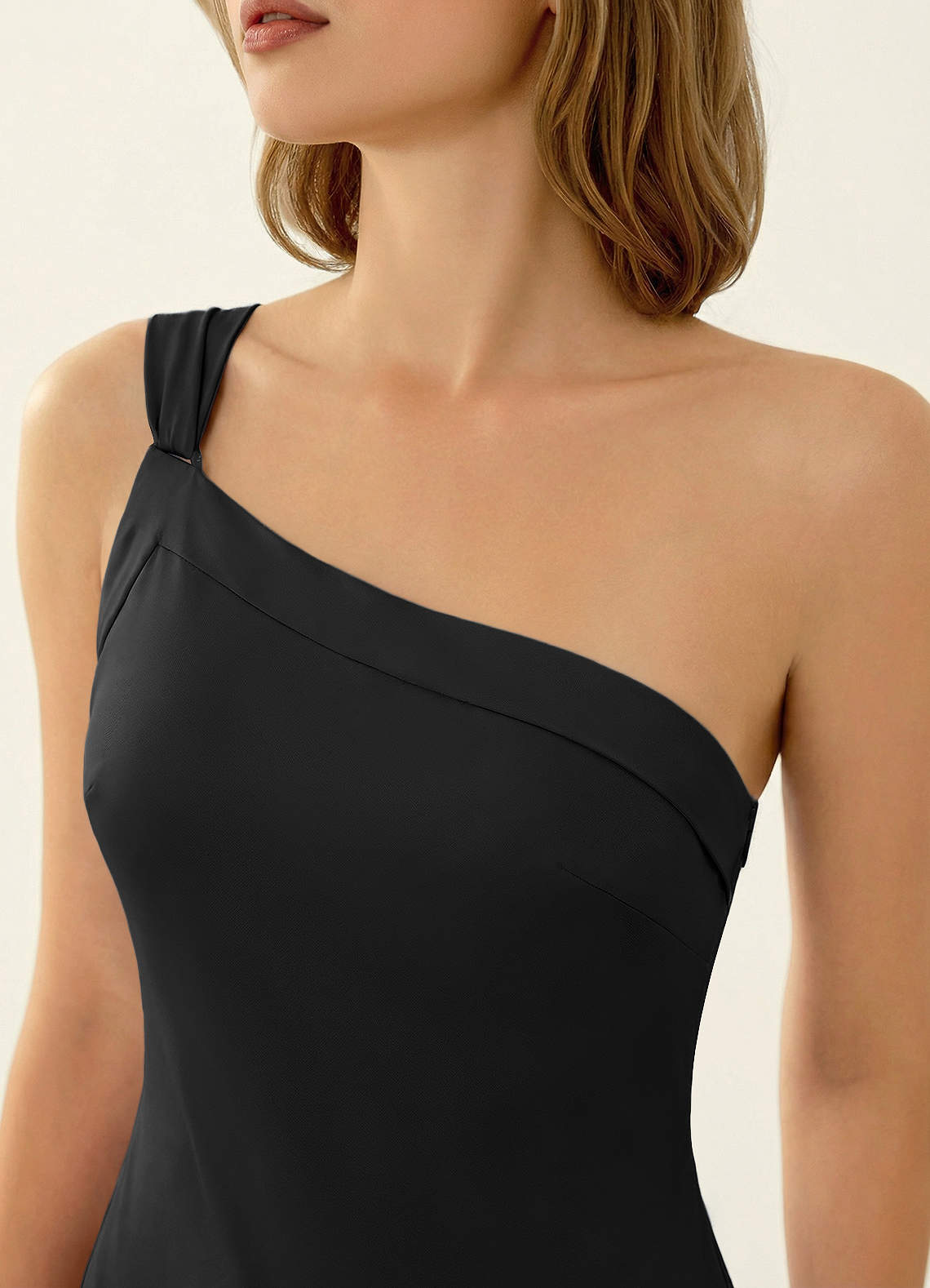 Persephone One-Shoulder Open-Back Satin Prom Dress in black
