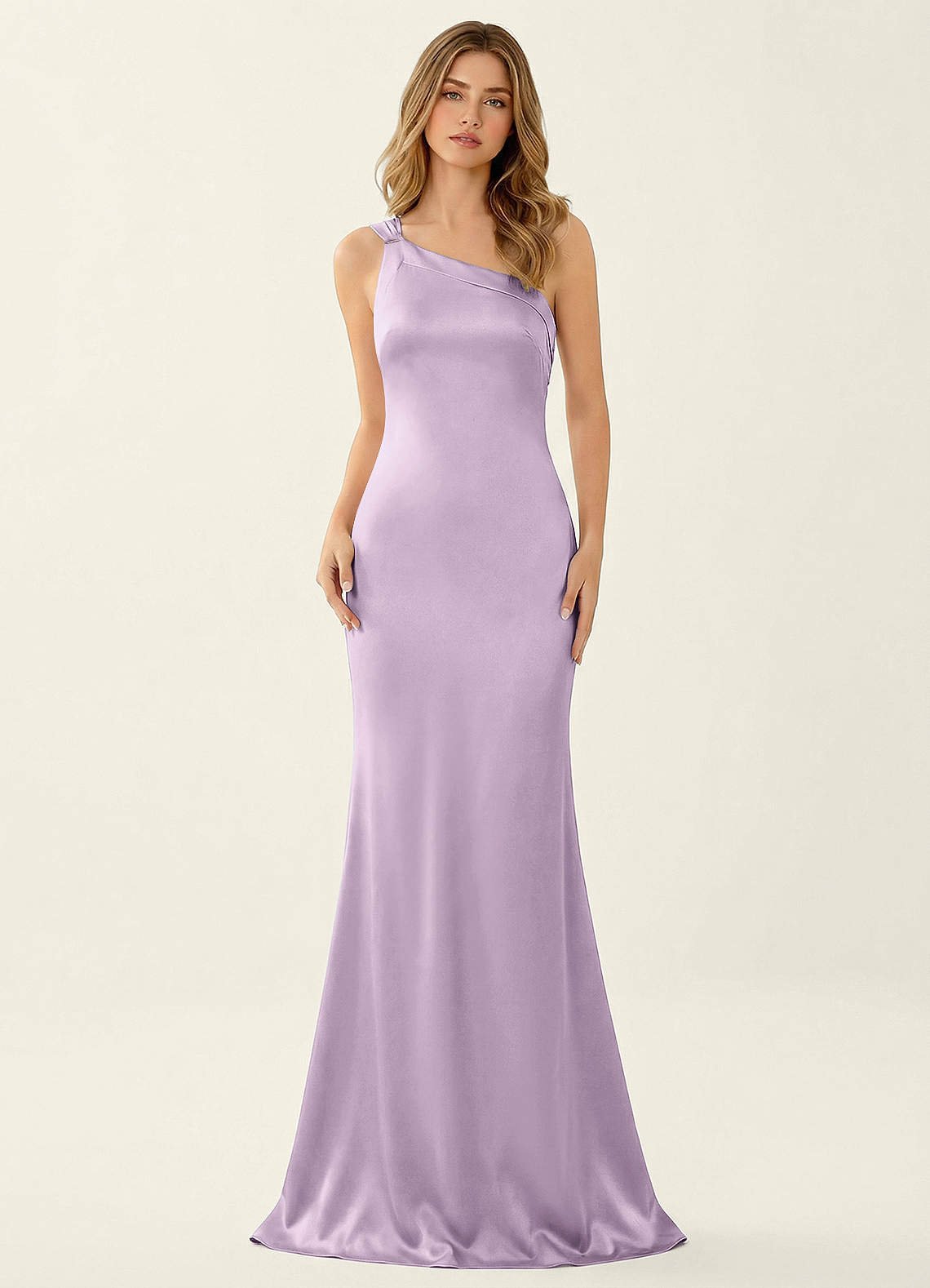 Persephone One-Shoulder Open-Back Satin Prom Dress in Frosted Lilac