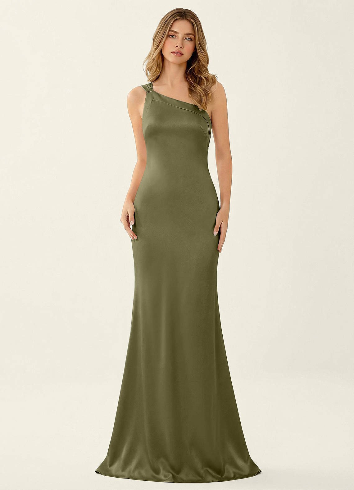 Persephone One-Shoulder Open-Back Satin Prom Dress in Agave Green