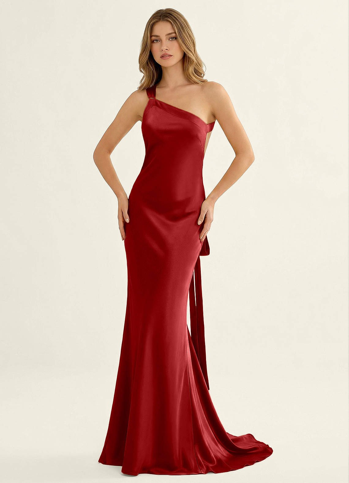 Persephone One-Shoulder Open-Back Satin Prom Dress in Pastel Yellow