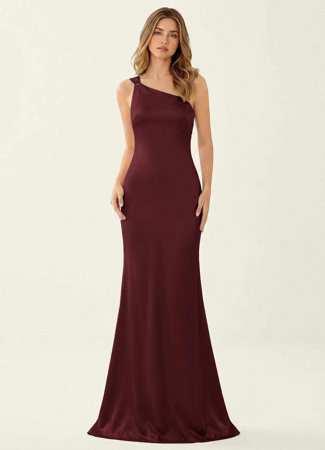 Persephone One-Shoulder Open-Back Satin Prom Dress in Wine