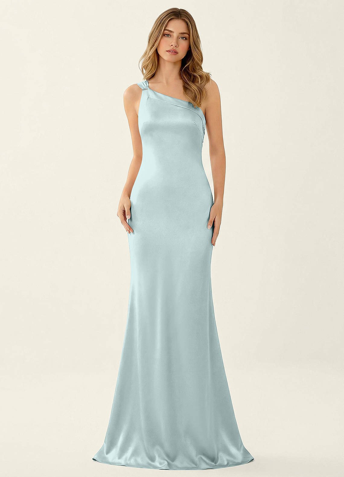 Persephone One-Shoulder Open-Back Satin Prom Dress in Mist