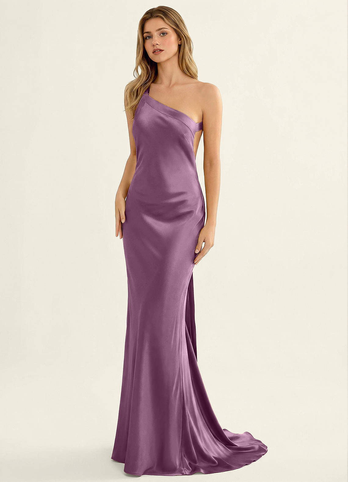Persephone One-Shoulder Open-Back Satin Prom Dress in Wisteria
