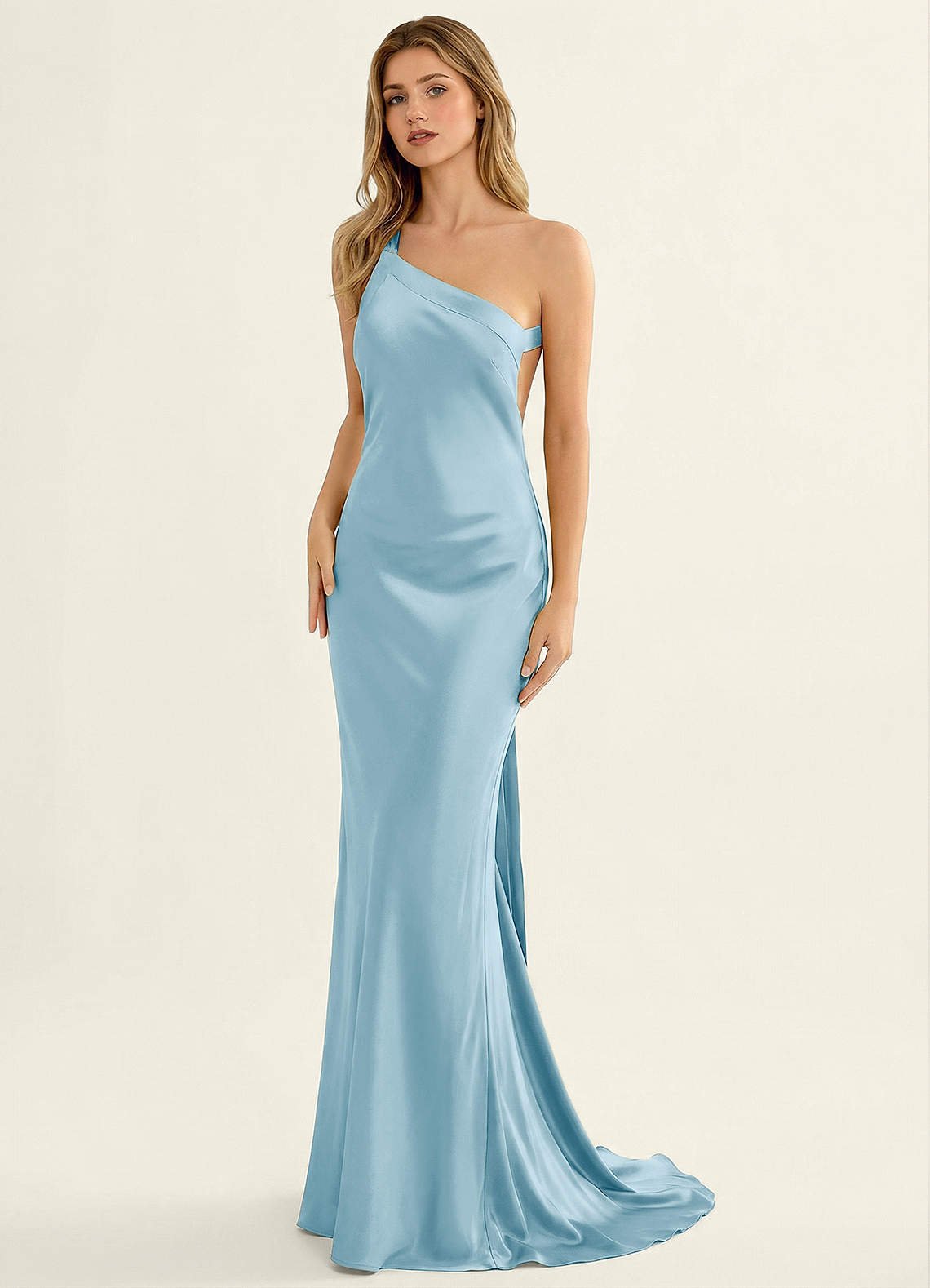 Persephone One-Shoulder Open-Back Satin Prom Dress in Sky Blue