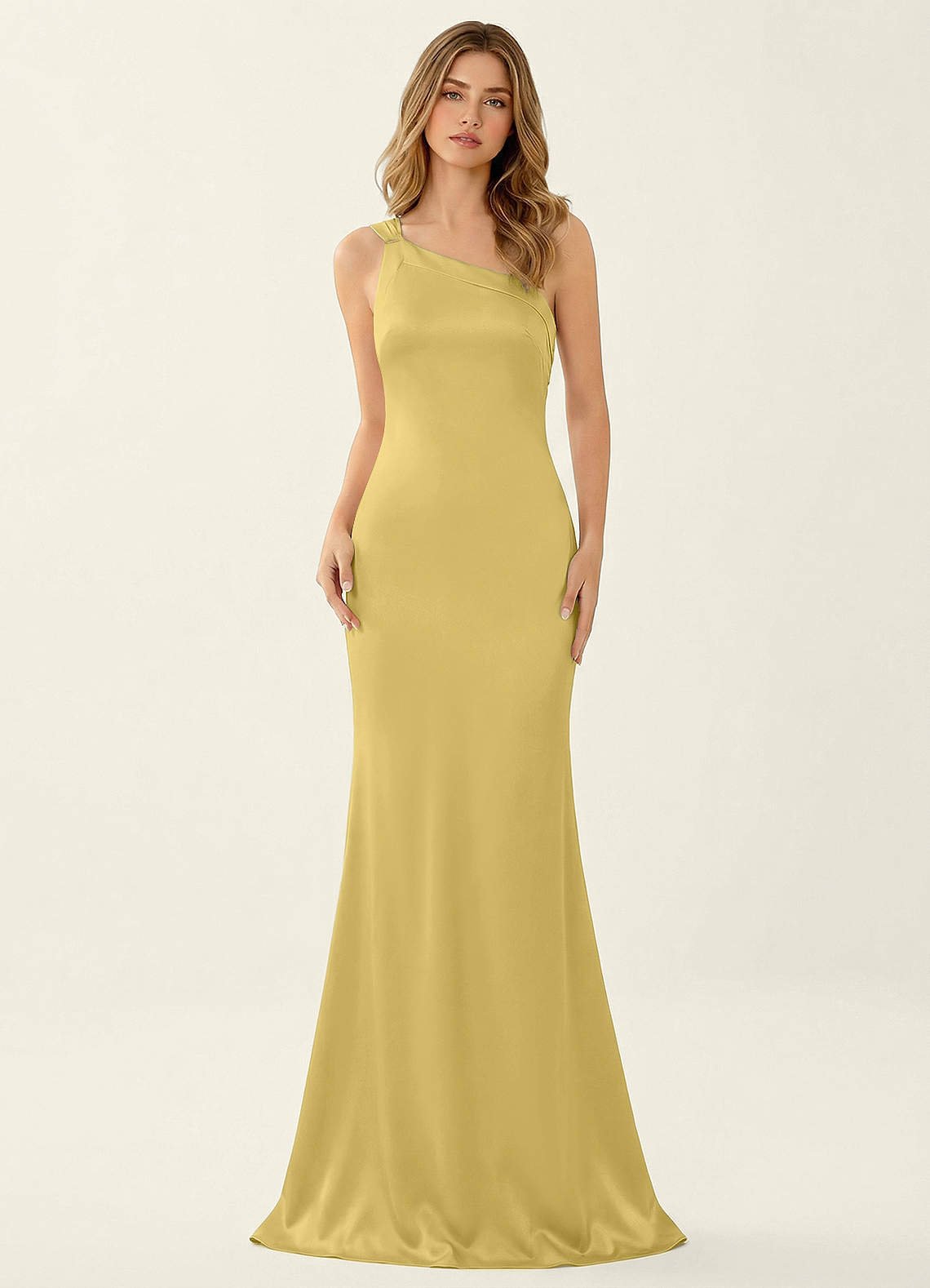 Persephone One-Shoulder Open-Back Satin Prom Dress in Pastel Yellow