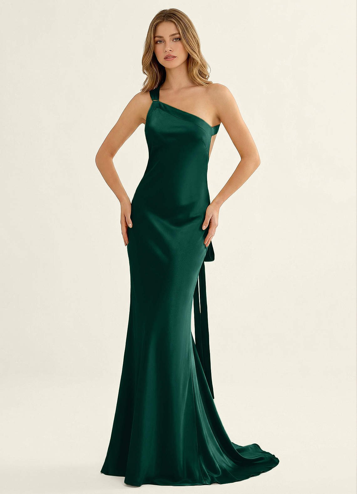 Persephone One-Shoulder Open-Back Satin Prom Dress in Pastel Yellow