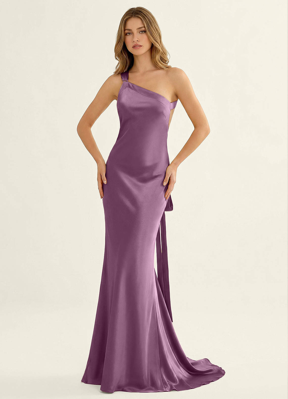 Persephone One-Shoulder Open-Back Satin Prom Dress in Pastel Yellow