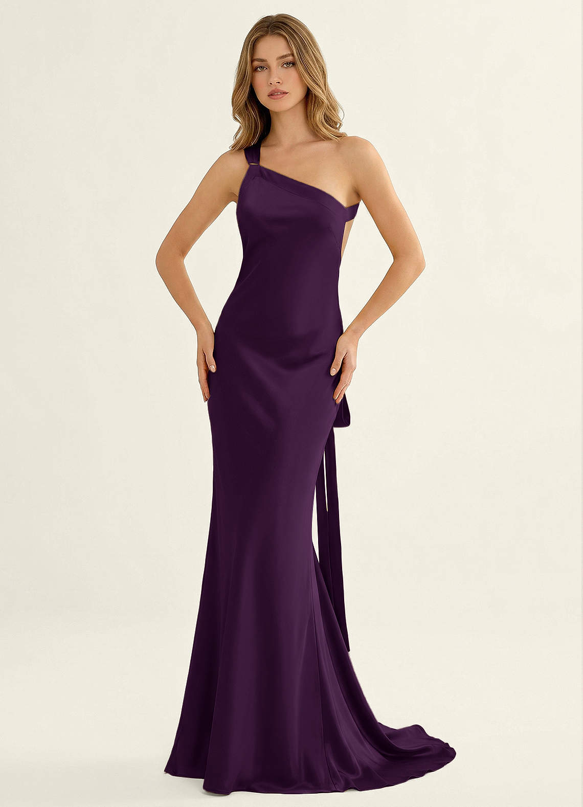 Persephone One-Shoulder Open-Back Satin Prom Dress in Pastel Yellow