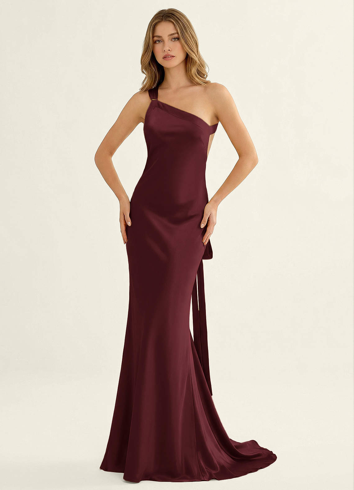 Persephone One-Shoulder Open-Back Satin Prom Dress in Pastel Yellow