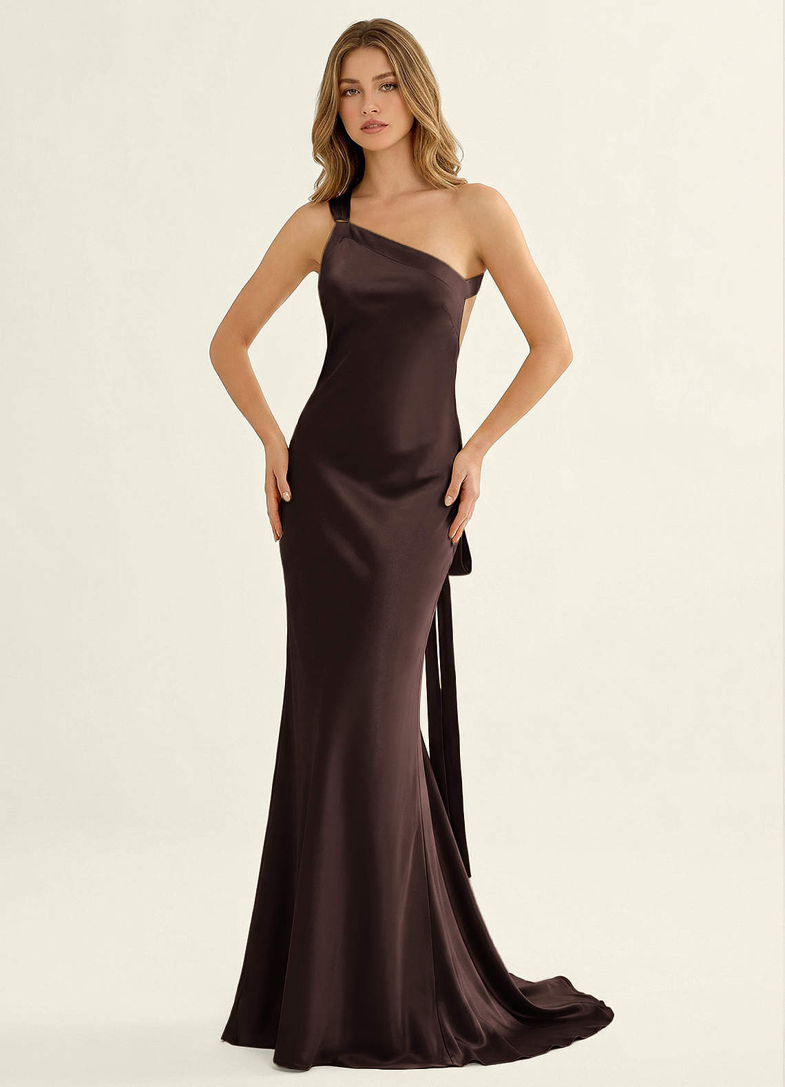 Persephone One-Shoulder Open-Back Satin Prom Dress in Pastel Yellow