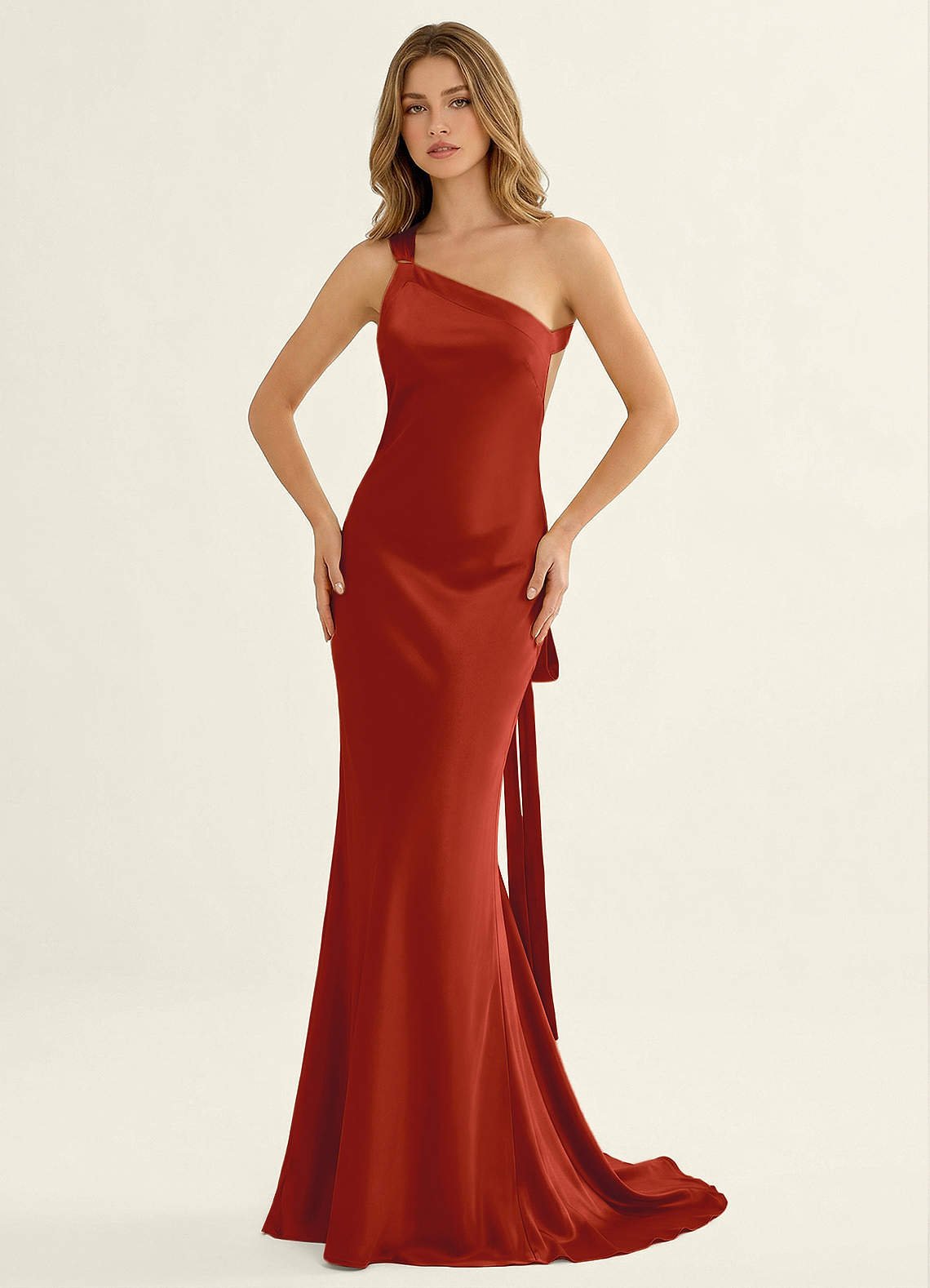 Persephone One-Shoulder Open-Back Satin Prom Dress in Pastel Yellow