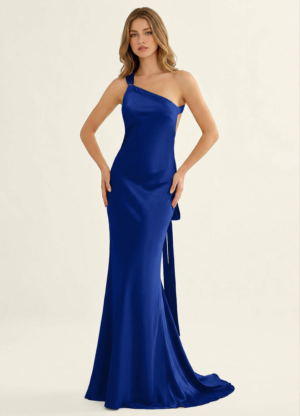 Persephone One-Shoulder Open-Back Satin Prom Dress in Pastel Yellow