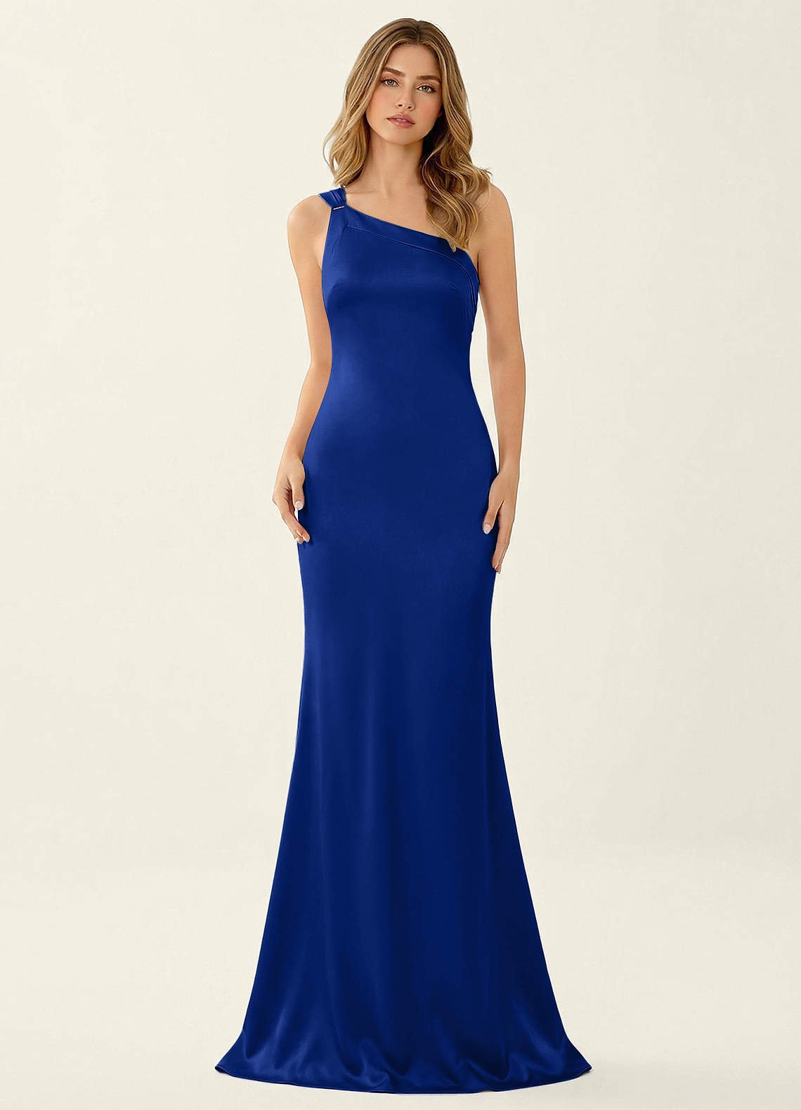 Persephone One-Shoulder Open-Back Satin Prom Dress in Royal Blue