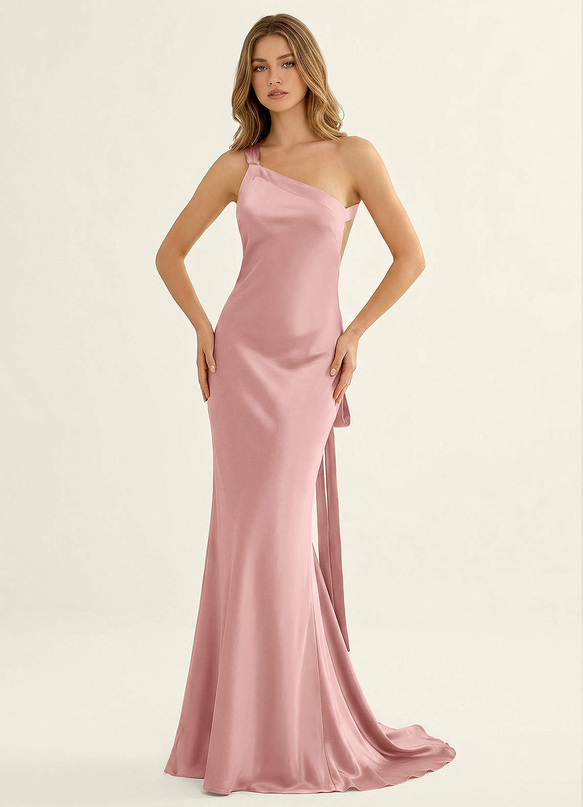 Persephone One-Shoulder Open-Back Satin Prom Dress in Pastel Yellow