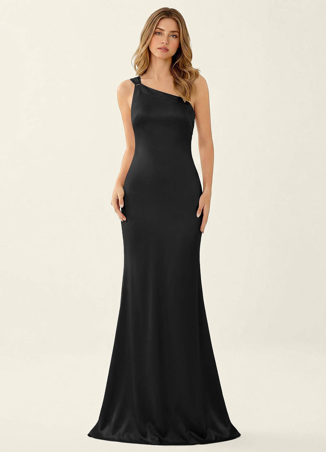 Persephone One-Shoulder Open-Back Satin Prom Dress in black