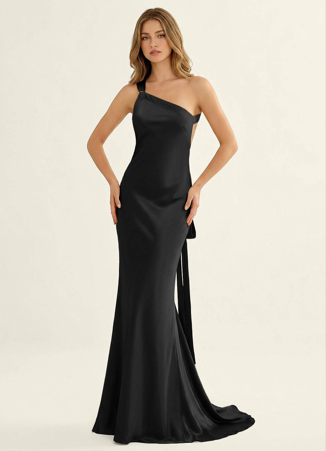 Persephone One-Shoulder Open-Back Satin Prom Dress in Pastel Yellow