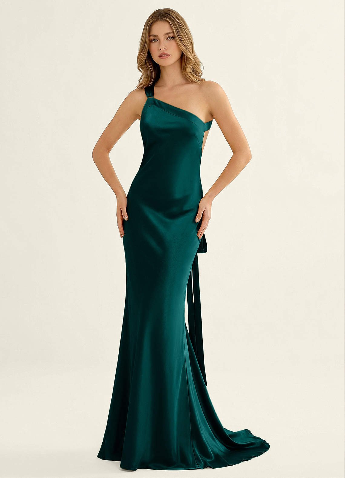 Persephone One-Shoulder Open-Back Satin Prom Dress in Pastel Yellow