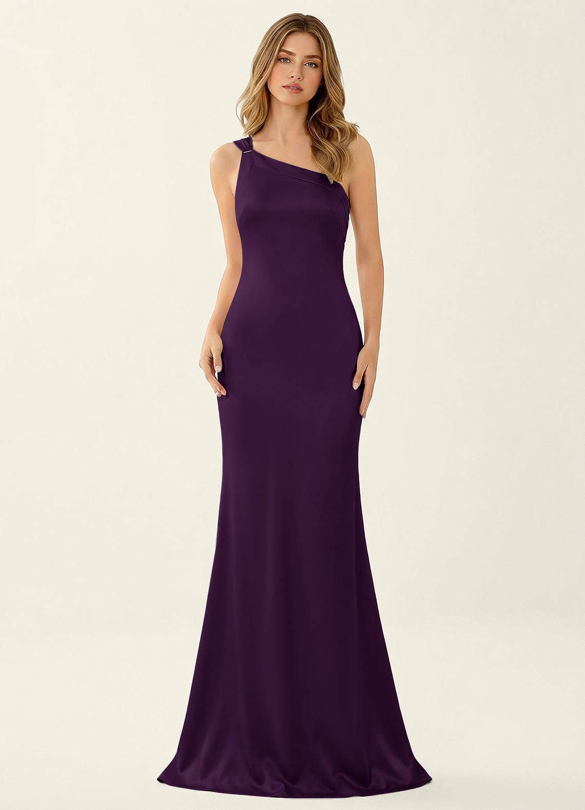 Persephone One-Shoulder Open-Back Satin Prom Dress in Grape