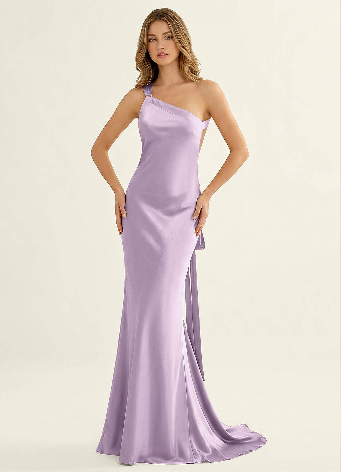 Persephone One-Shoulder Open-Back Satin Prom Dress in Pastel Yellow