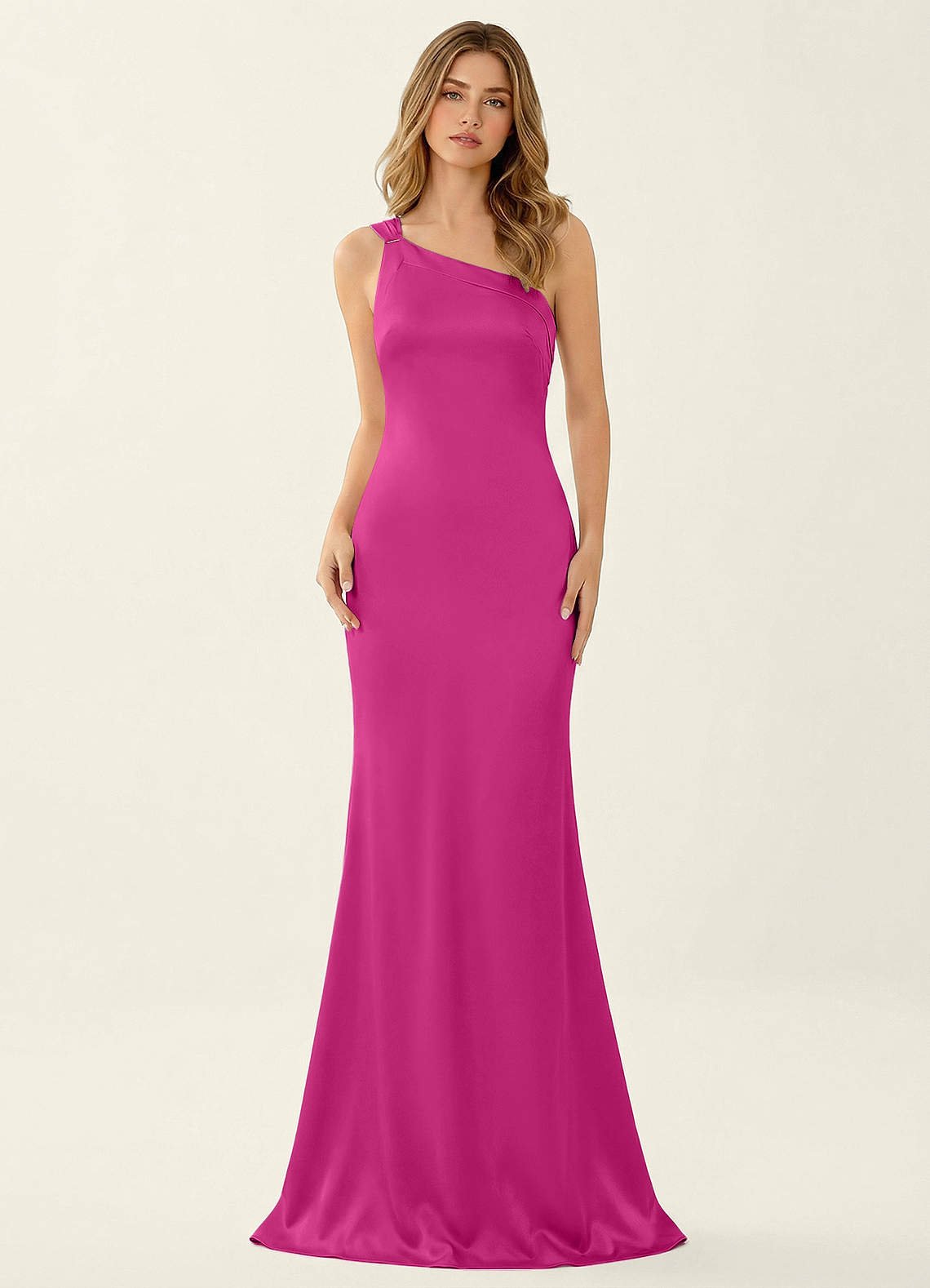 Persephone One-Shoulder Open-Back Satin Prom Dress in Hot Pink