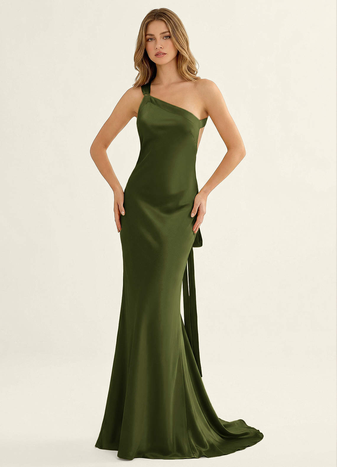 Persephone One-Shoulder Open-Back Satin Prom Dress in Pastel Yellow