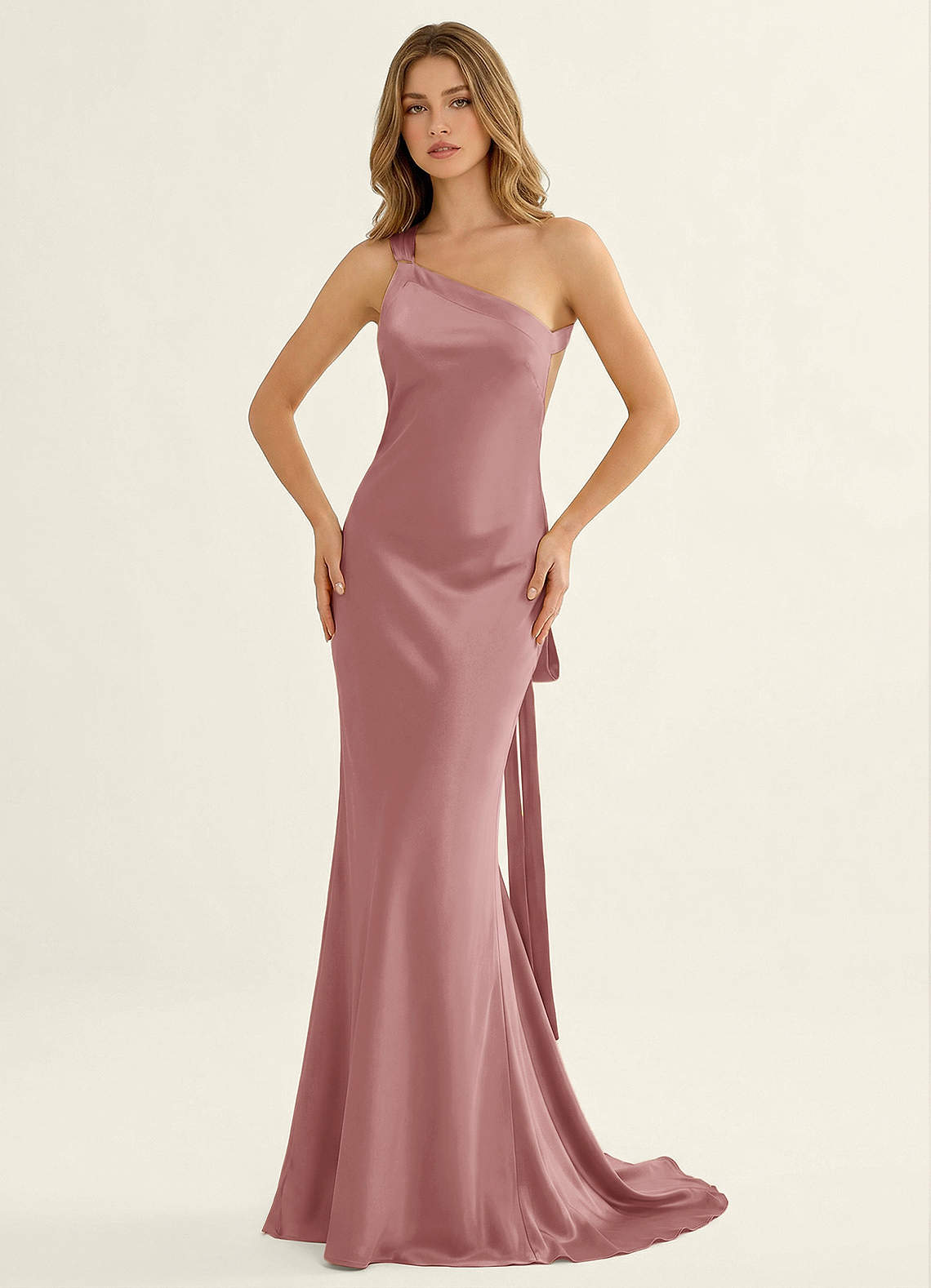 Persephone One-Shoulder Open-Back Satin Prom Dress in Pastel Yellow