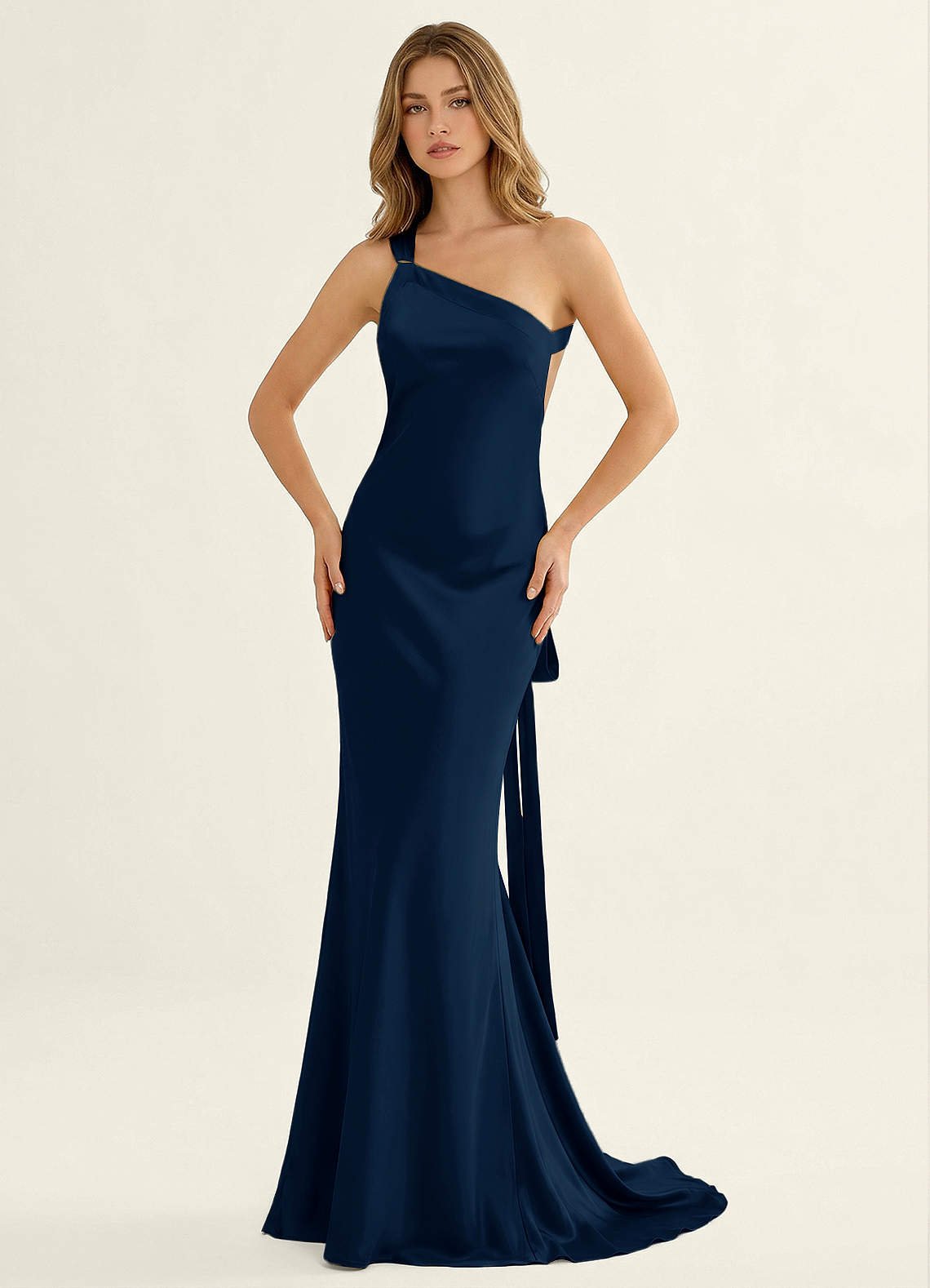 Persephone One-Shoulder Open-Back Satin Prom Dress in Pastel Yellow