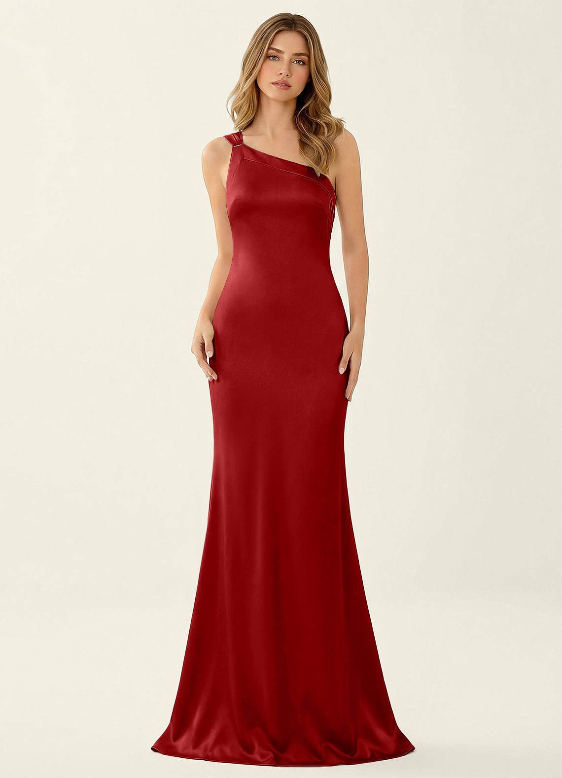 Persephone One-Shoulder Open-Back Satin Prom Dress in Merlot