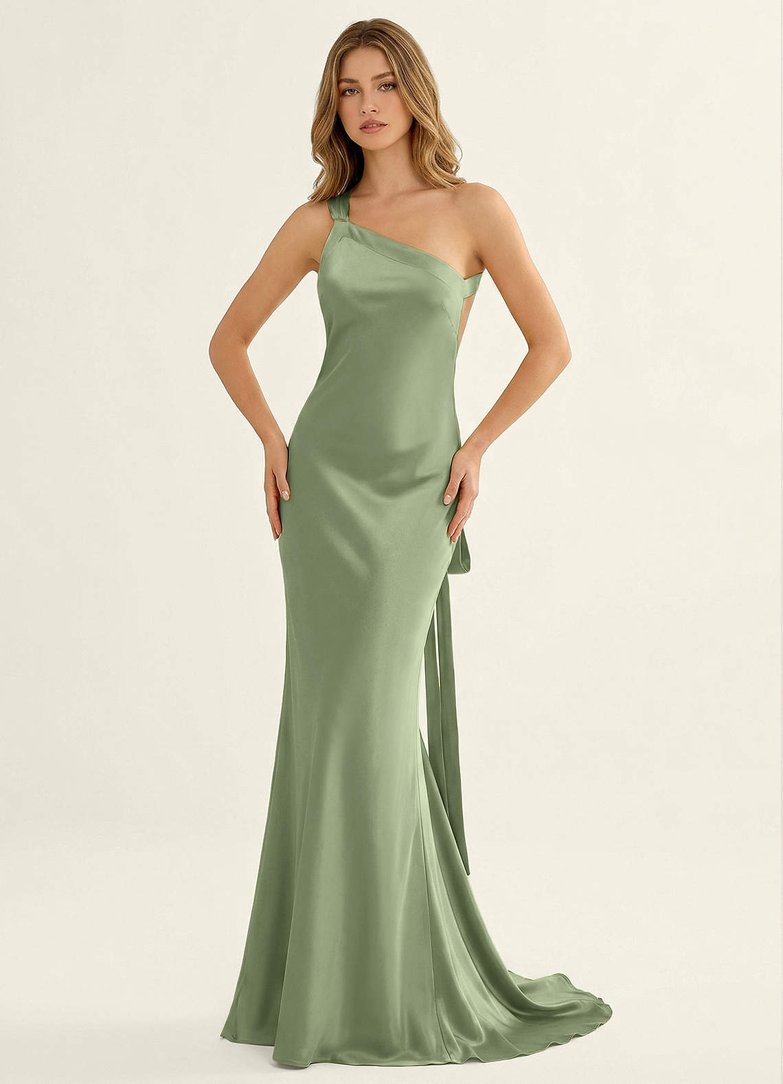 Persephone One-Shoulder Open-Back Satin Prom Dress in Pastel Yellow