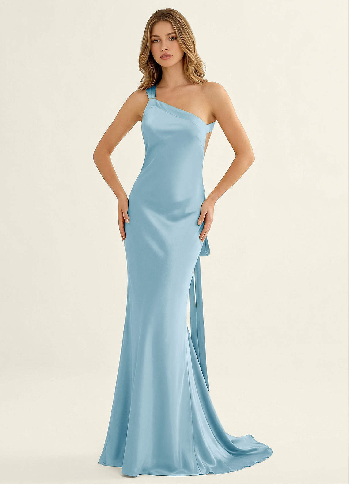 Persephone One-Shoulder Open-Back Satin Prom Dress in Pastel Yellow