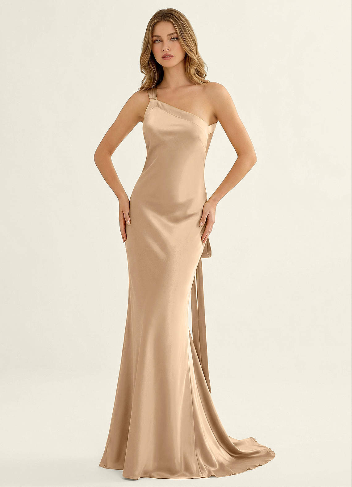 Persephone One-Shoulder Open-Back Satin Prom Dress in Pastel Yellow
