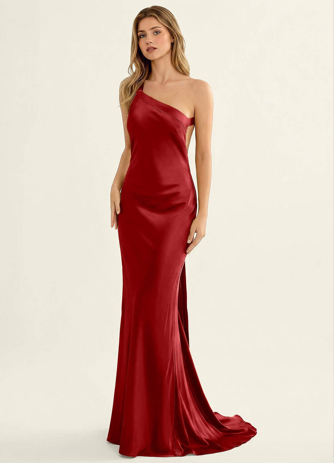 Persephone One-Shoulder Open-Back Satin Prom Dress in Merlot