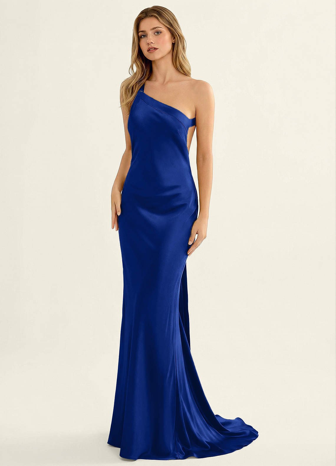 Persephone One-Shoulder Open-Back Satin Prom Dress in Royal Blue