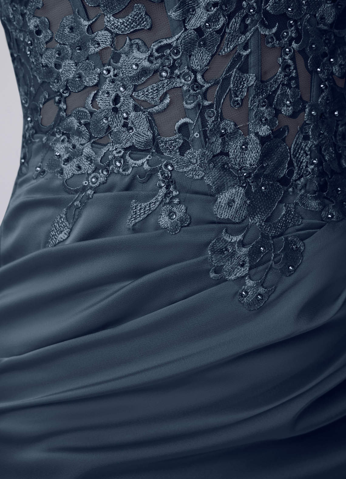 Persephonella Mini Corset Ruched Satin Lace Prom Dress in Navy
